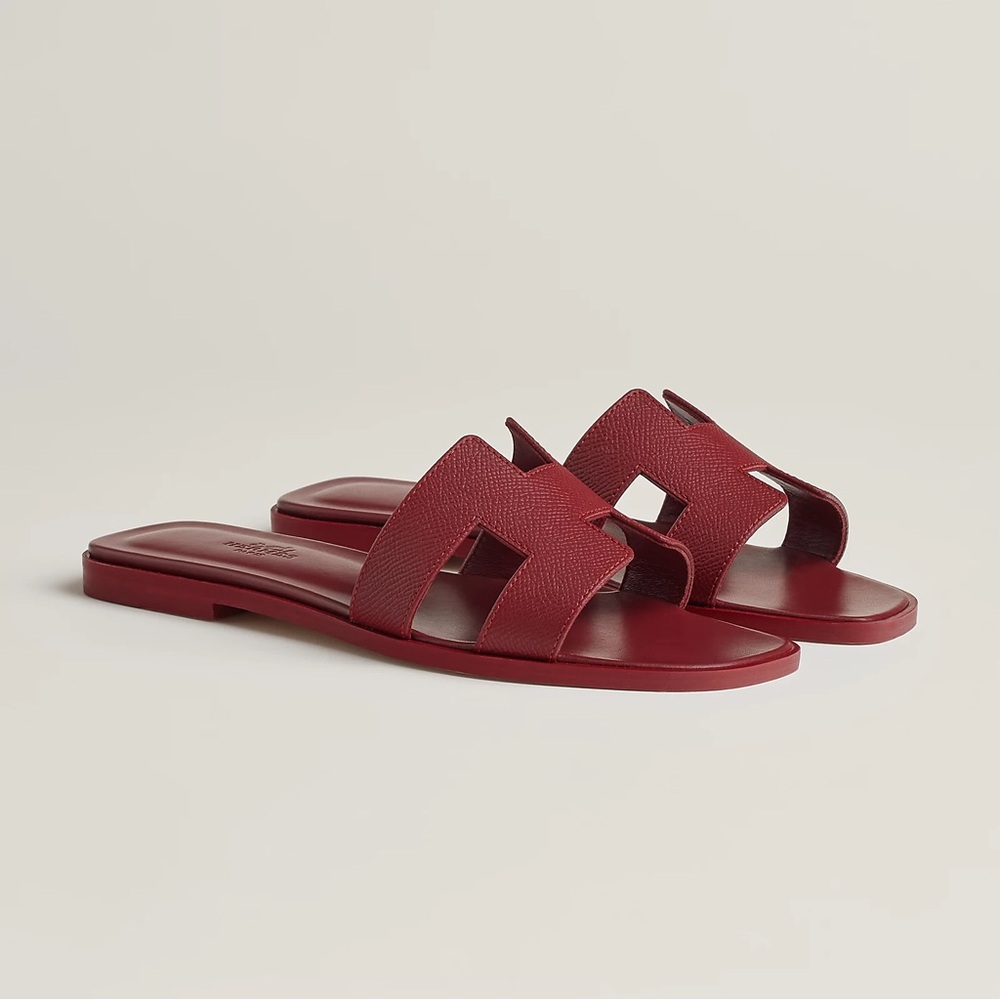 HERMES BNIB burgundy rough H oran sandal 37 - Picture 1 of 6